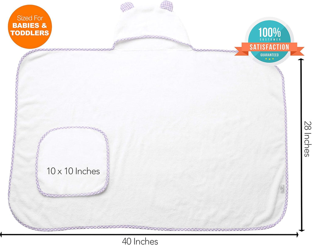 Premium Boutique Baby Towels for Girls - Hooded Girl Towel & Washcloth Set - Organic Viscose Made from Bamboo Baby Towels with Hood - Baby Girl Bath Towels (Purple)