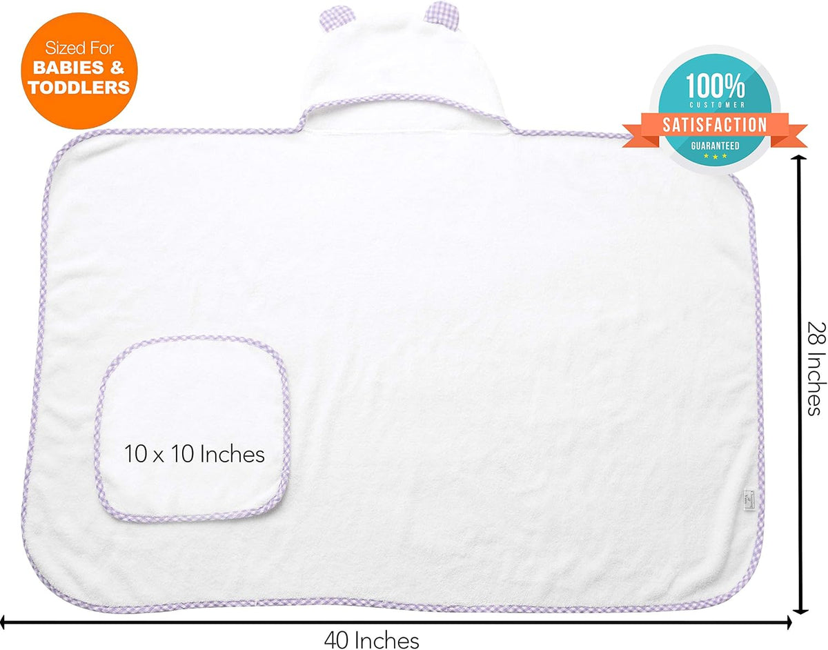 Premium Boutique Baby Towels for Girls - Hooded Girl Towel & Washcloth Set - Organic Viscose Made from Bamboo Baby Towels with Hood - Baby Girl Bath Towels (Purple)